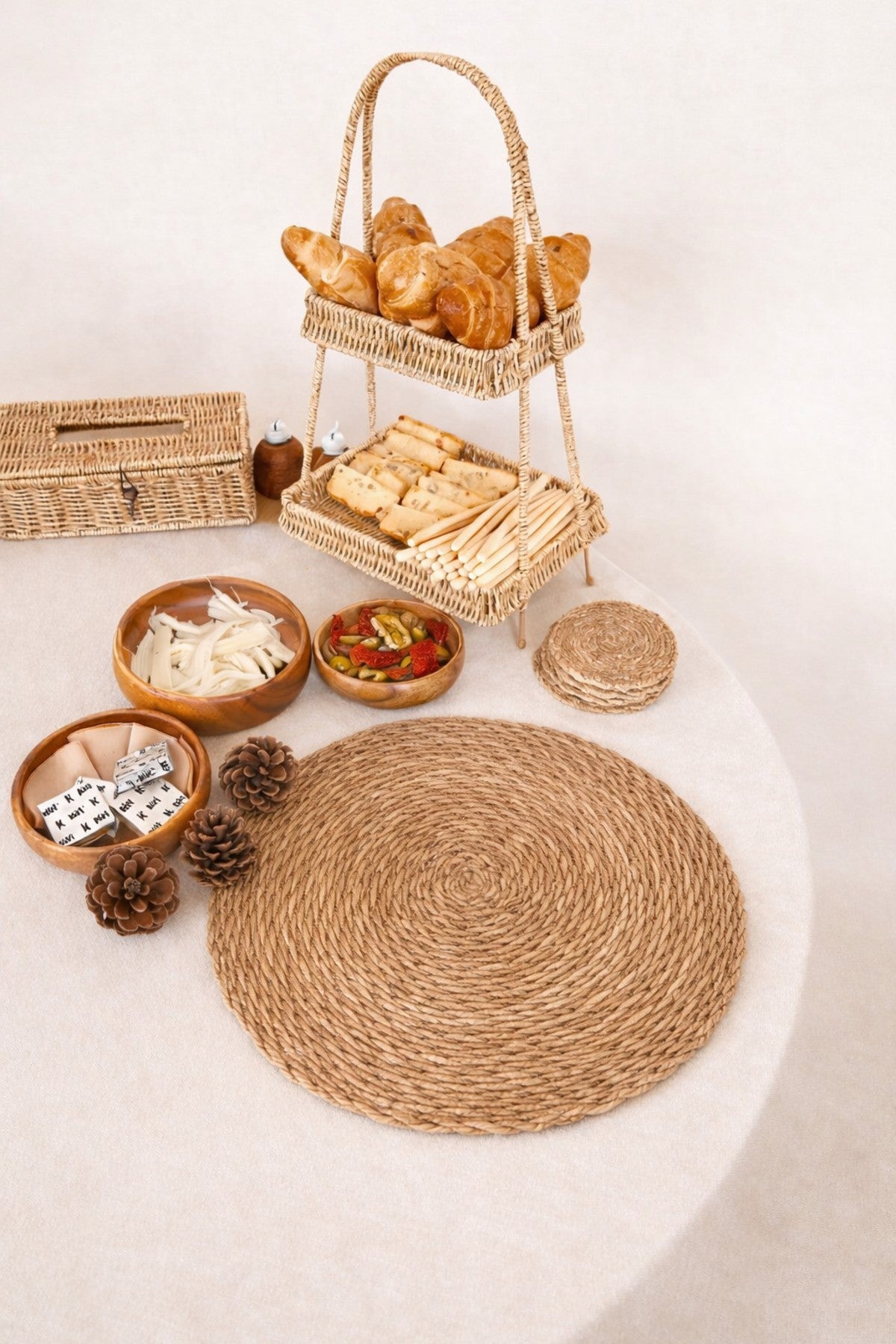 Hasır Örgü 2li Bambu Supla / Amerikan Servis