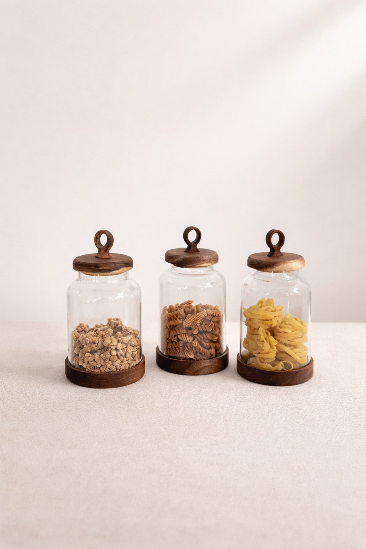 3Lü Akasya Kapak ve Akasya Altlık Detaylı Cam Kavanoz