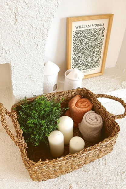 Hasır Kulplu Dikdörtgen 32x23x12 Çok Amaçlı Düzenleyici/ Düzenleyici/ Organizer/Sepet