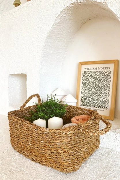 Hasır Kulplu Dikdörtgen 32x23x12 Çok Amaçlı Düzenleyici/ Düzenleyici/ Organizer/Sepet