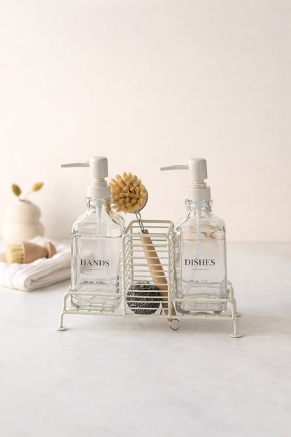 2Li Standlı Krem Sabunluk Seti (Hands, Dishes)