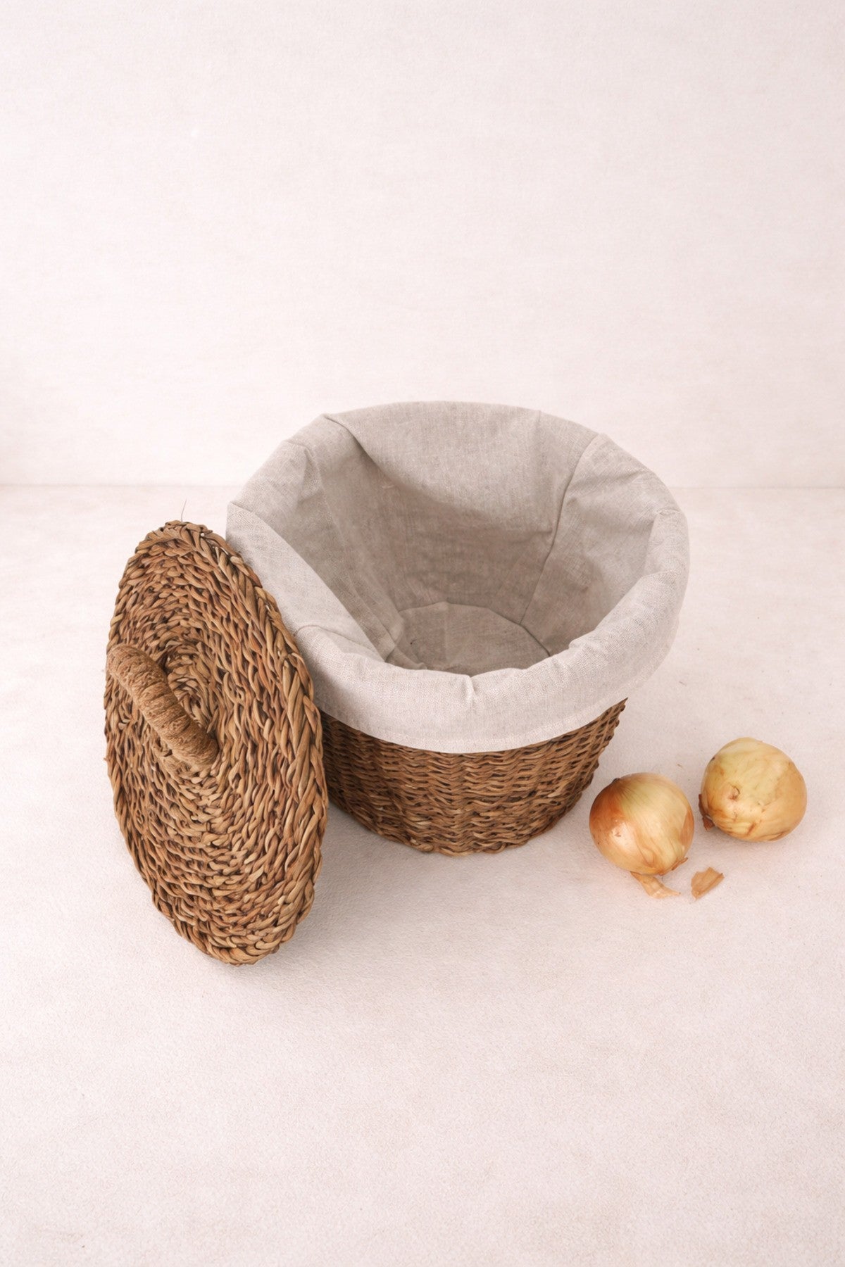 İç Korumalı Hasır Yuvarlak Sebzelik / Patates Soğan Sepeti