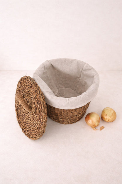 İç Korumalı Hasır Yuvarlak Sebzelik / Patates Soğan Sepeti