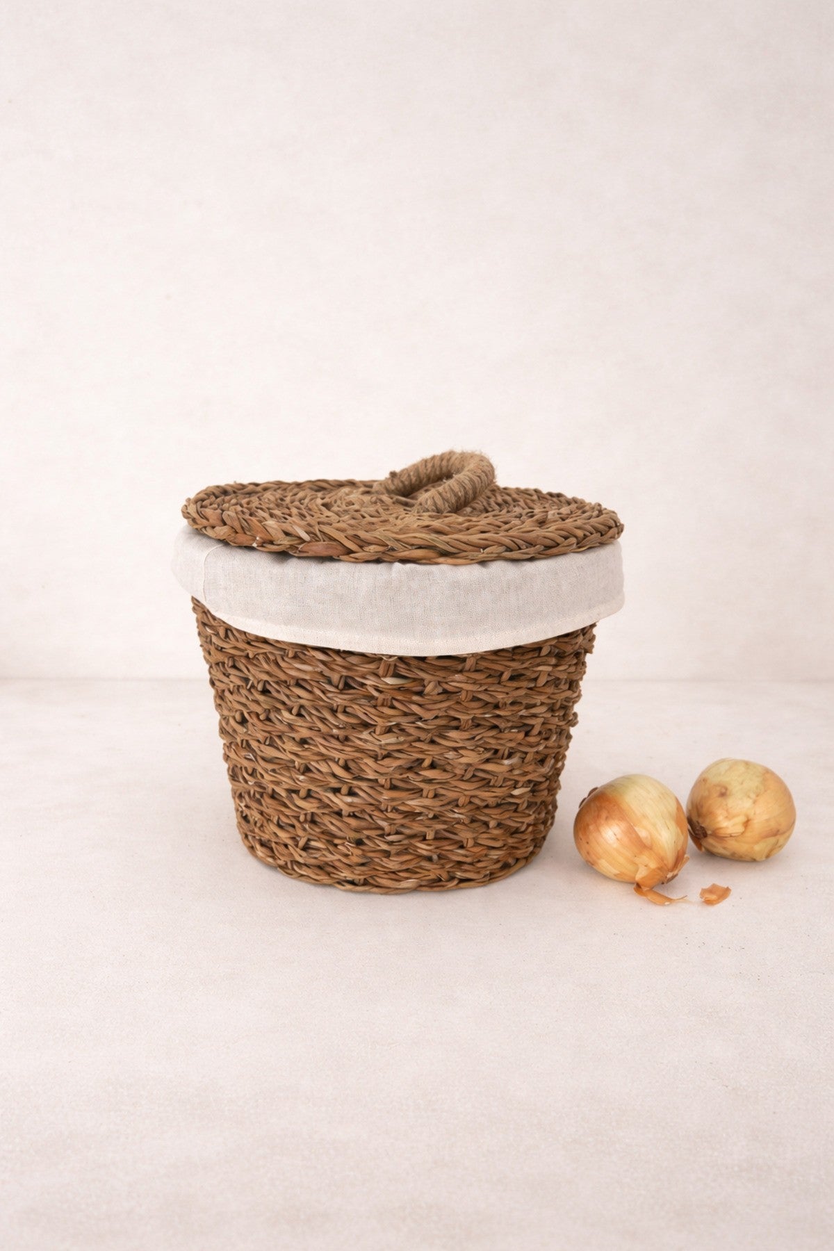 İç Korumalı Hasır Yuvarlak Sebzelik / Patates Soğan Sepeti