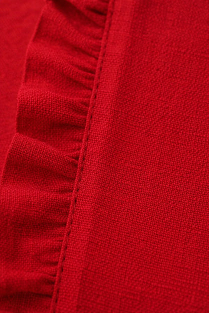 Lovely Serisi Yuvarlak Kırmızı Dak Keten Kumaş Fırfır Detaylı 6 Kişilik 13 Parça Servis Sofra Takımı