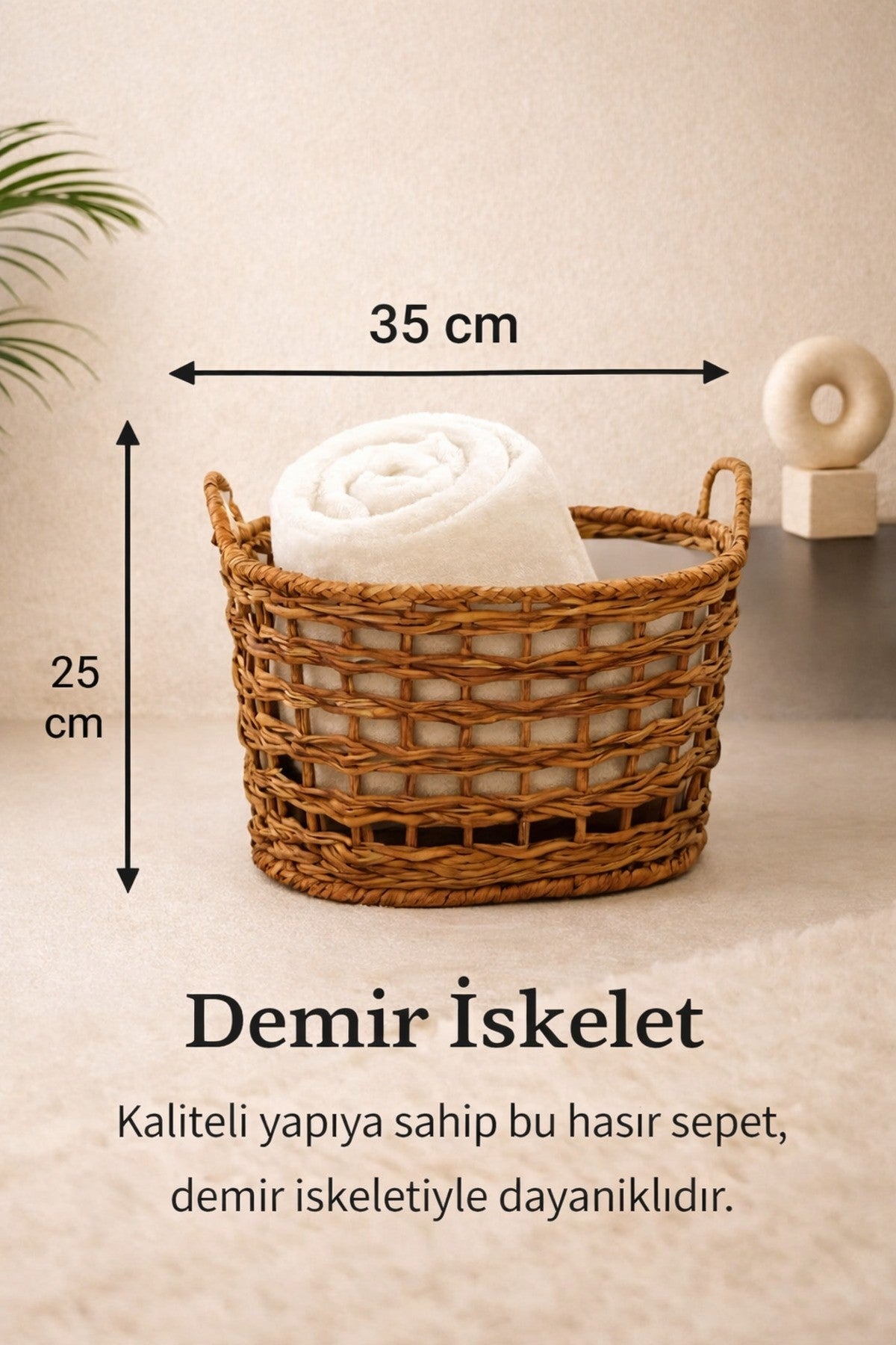 2’li Oval Demir İskeletli Su Sümbülü Örgü Dekoratif Saksılık ve Düzenleyici Sepet Seti