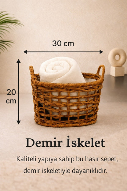 2’li Oval Demir İskeletli Su Sümbülü Örgü Dekoratif Saksılık ve Düzenleyici Sepet Seti
