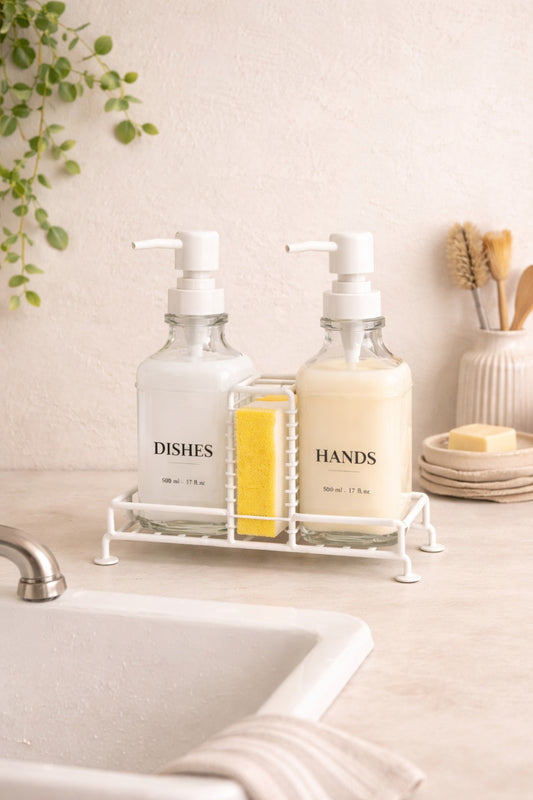 2Li Standlı Krem Sabunluk Seti (Hands, Dishes)