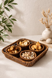 5 Parça Rattan Görünümlü Çerezlik / Sunumluk / Piknik Seti