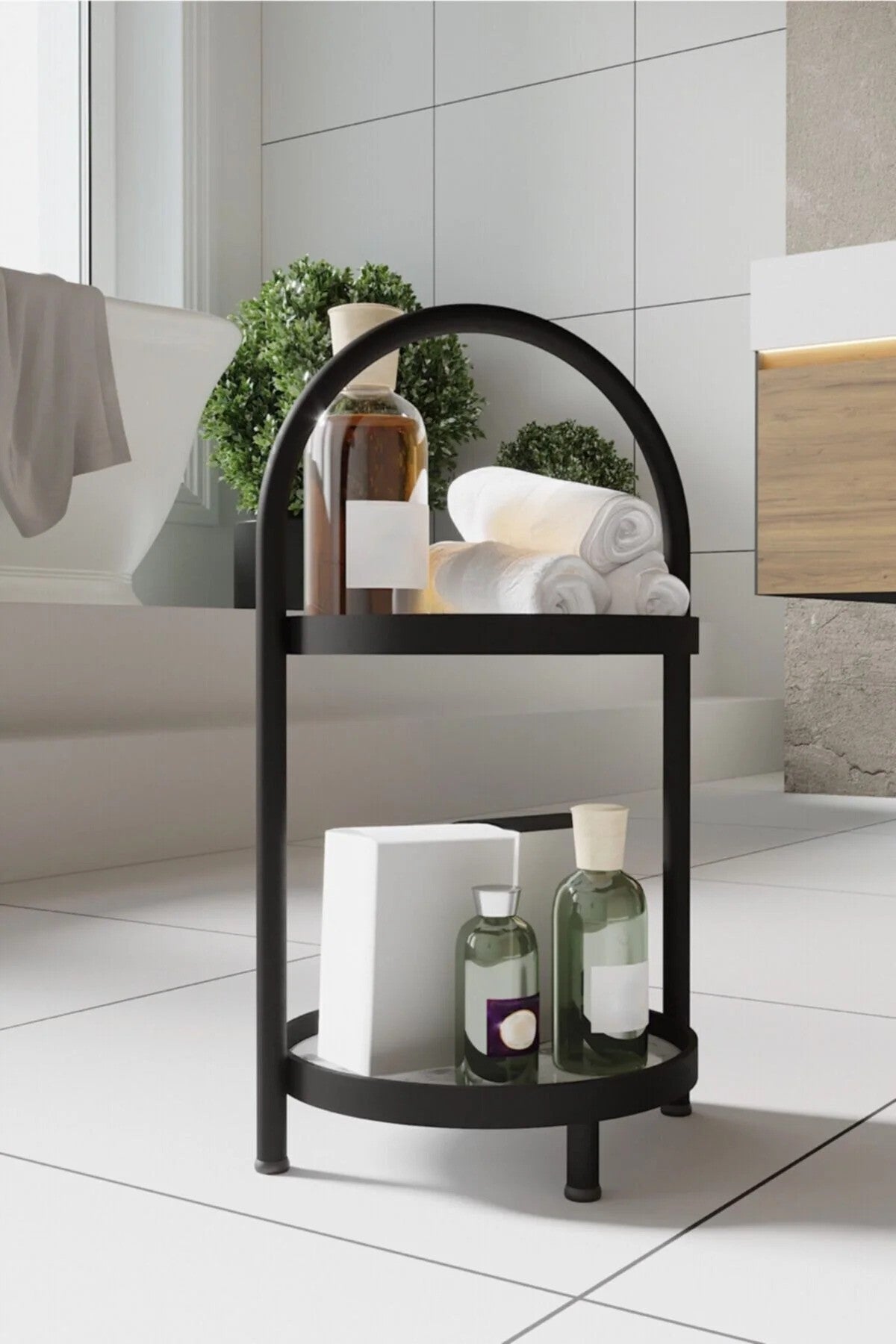 2 Katlı Beyaz Mermer Desenli Kozmetik Takı Banyo Düzenleyici Organizeri