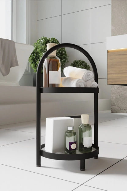 2 Katlı Beyaz Mermer Desenli Kozmetik Takı Banyo Düzenleyici Organizeri