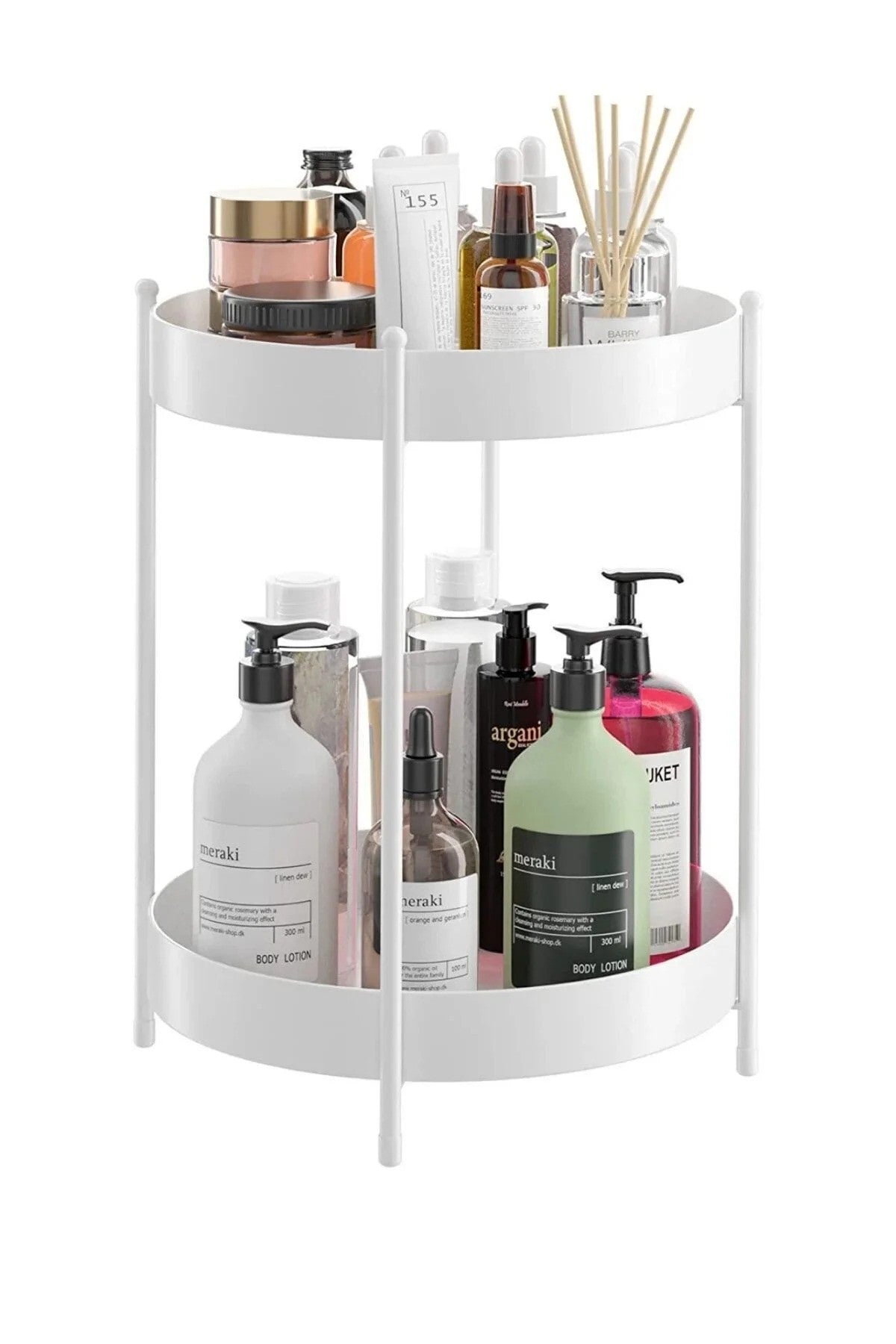 2 Katlı Beyaz Düzenleyici Banyo Mutfak Servis Sunum Standı Makyaj Takı Organizeri