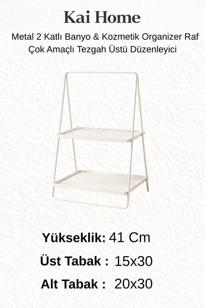 Üçgen Metal Organizer Raf 2 Katlı – Çok Amaçlı Banyo ve Makyaj Düzenleyici