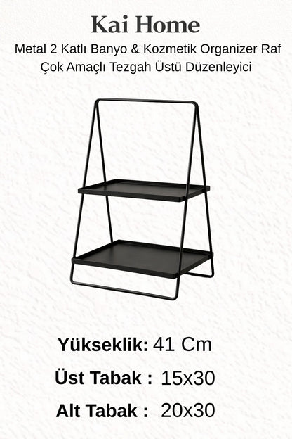 Üçgen Metal Organizer Raf 2 Katlı – Çok Amaçlı Banyo ve Makyaj Düzenleyici