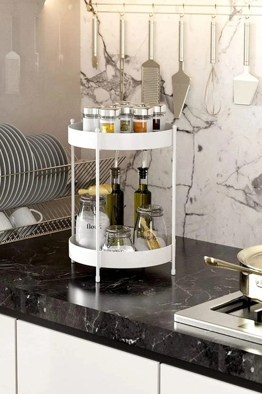 2 Katlı Beyaz Düzenleyici Banyo Mutfak Servis Sunum Standı Makyaj Takı Organizeri