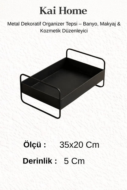 Metal Dekoratif Organizer Tepsi – Banyo, Makyaj & Kozmetik Düzenleyici