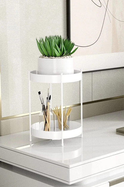 2 Katlı Beyaz Düzenleyici Banyo Mutfak Servis Sunum Standı Makyaj Takı Organizeri