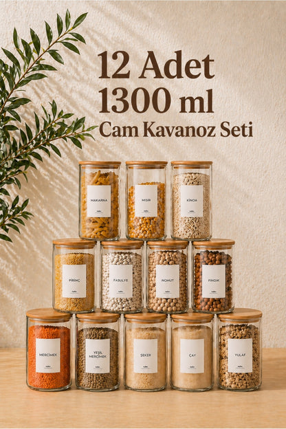 Bambu Vakum Kapaklı 12li Büyük Boy Cam Kavanoz