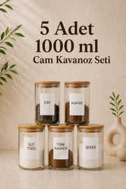Bambu Kapak Vakumlu, Etiketli 5Li Cam Saklama Kabı