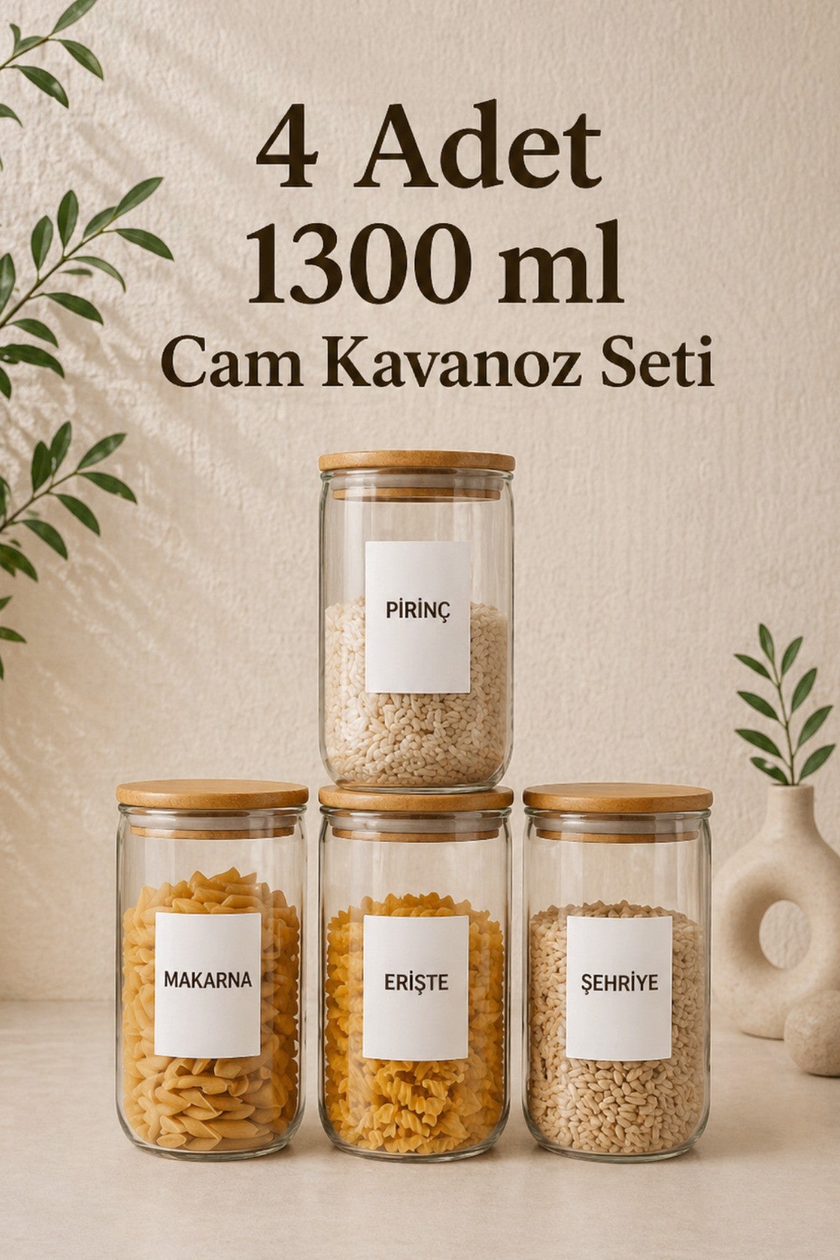 Bambu Vakum Kapaklı 4Lü Büyük Boy Cam Kavanoz