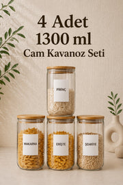 Bambu Vakum Kapaklı 4Lü Büyük Boy Cam Kavanoz
