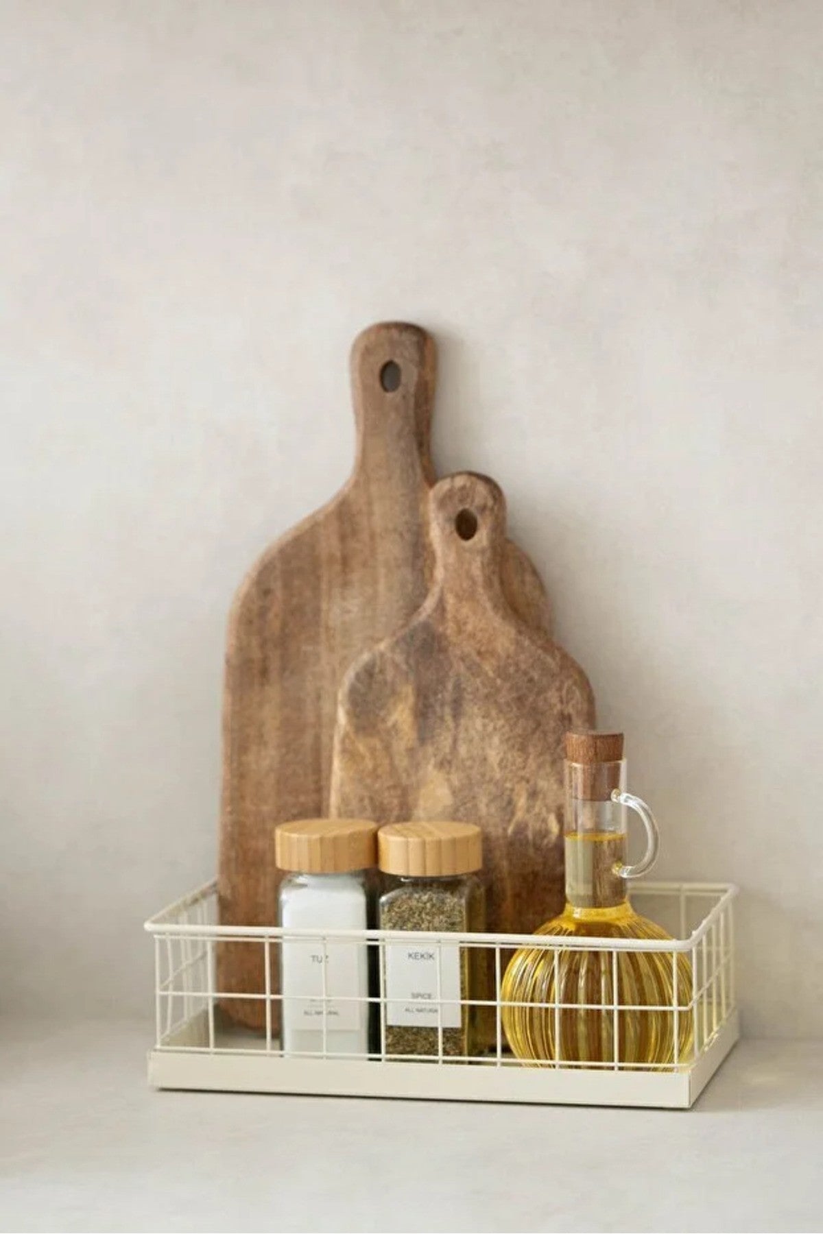 Minimal Krem Metal Organizer Tepsi