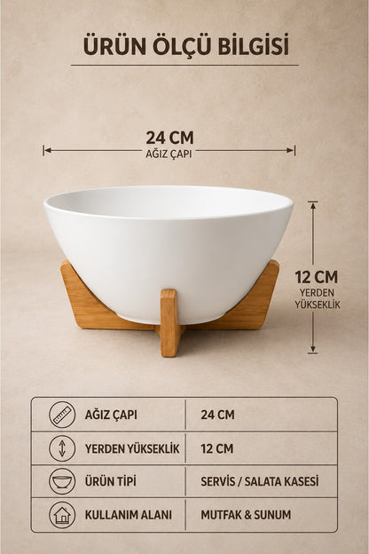 Bambu Standlı Büyük Boy Salata Kasesi