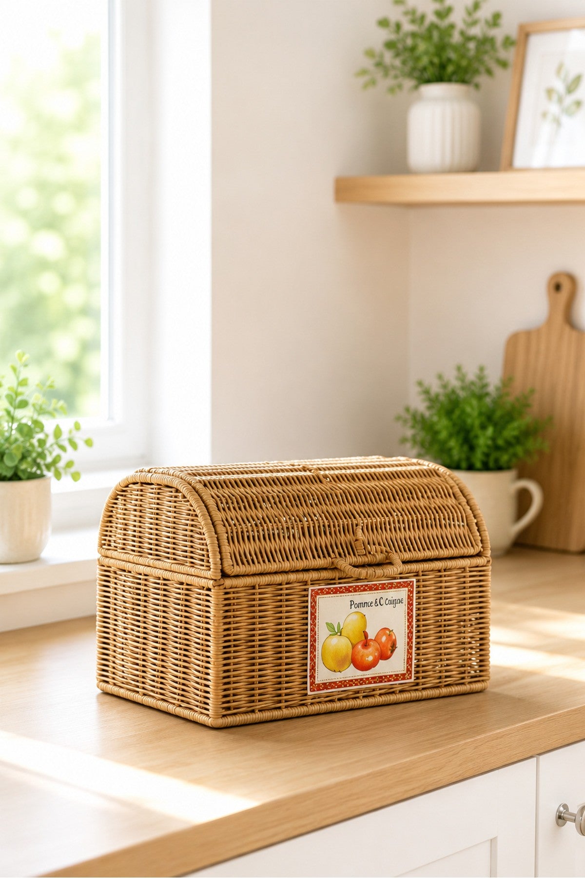 2 Bölmeli Rattan Sebzelik Sepet - Hasır Kapaklı Patates Soğan Sebze Sepeti Mufak Organizer