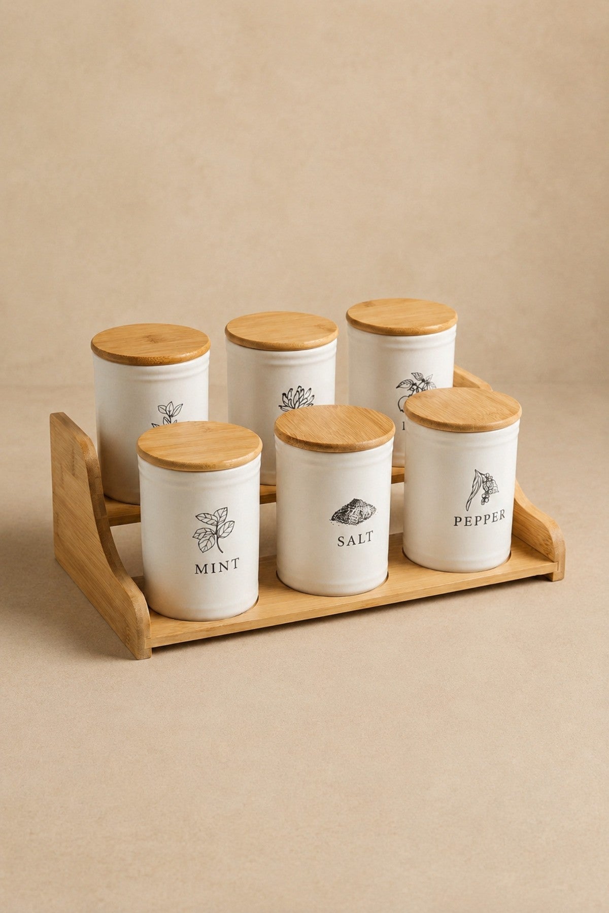 Bambu Standlı 6'lı Baharat Takımı Merdiven Standlı