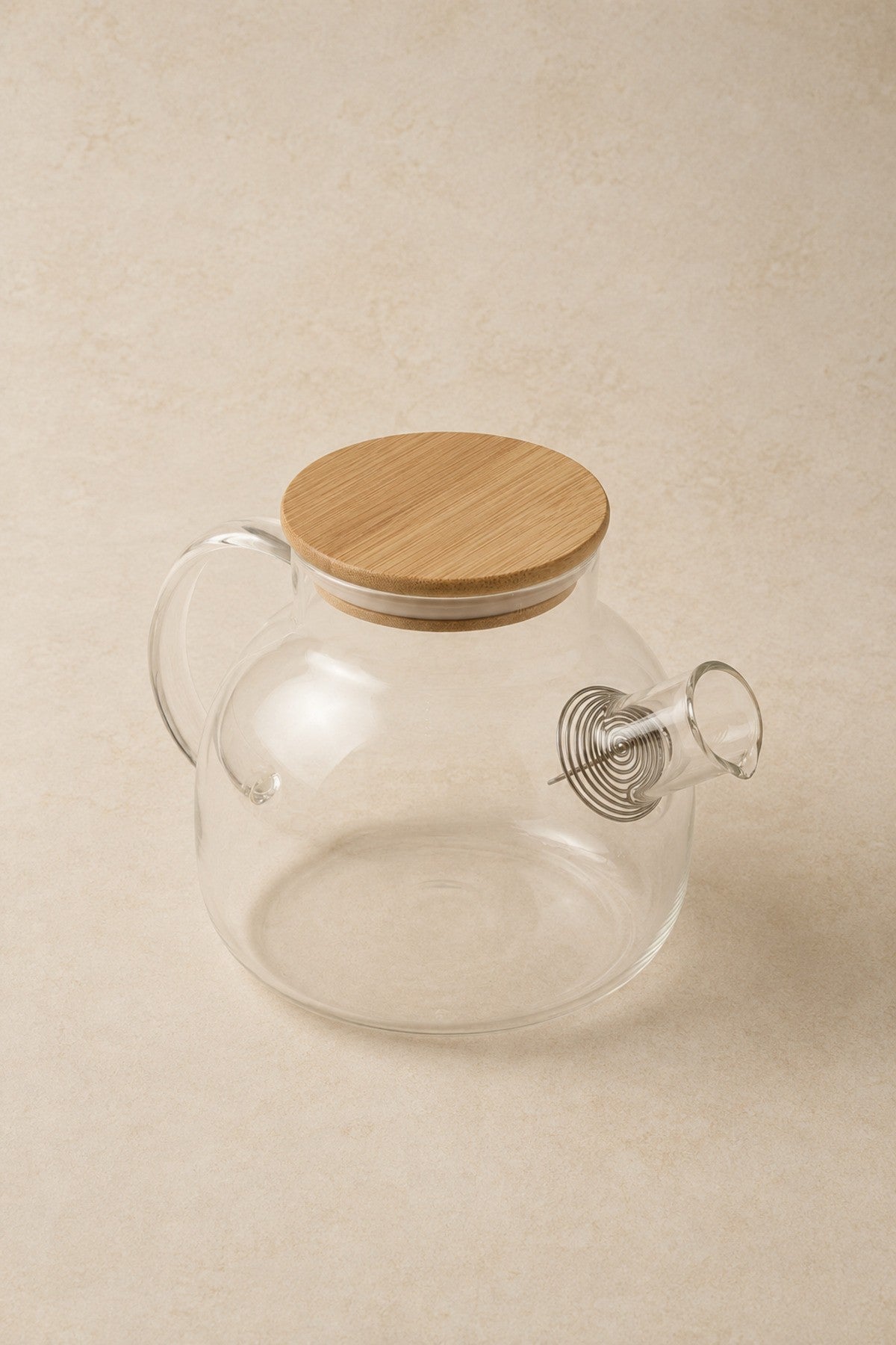 Bambu Kapaklı 1 Litre Isıya Dayanıklı Süzgeçli Cam Demlik