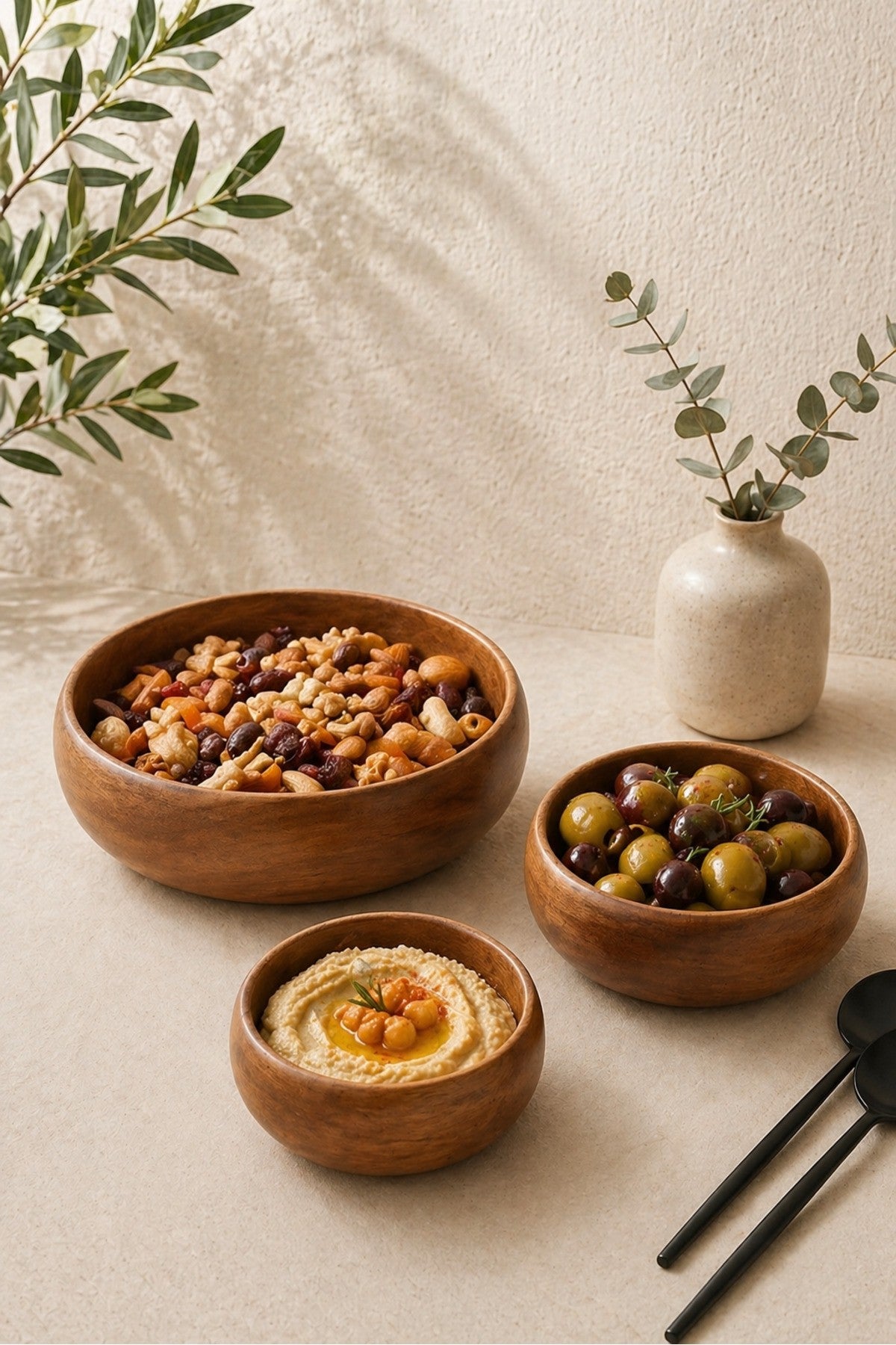 Valerio Akasya 3’lü Doğal Sunum Kase Seti – Çerezlik Meze Salata Kase Set
