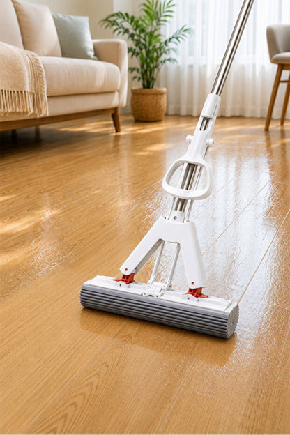 Kelebek Mop Paspas 120 cm Uzun Saplı Sıkmalı Sünger Mop + 1 Yedek Sünger Hediyeli