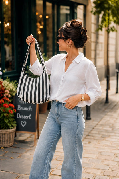 Stripe Bağlama Kulp Çanta / Tote