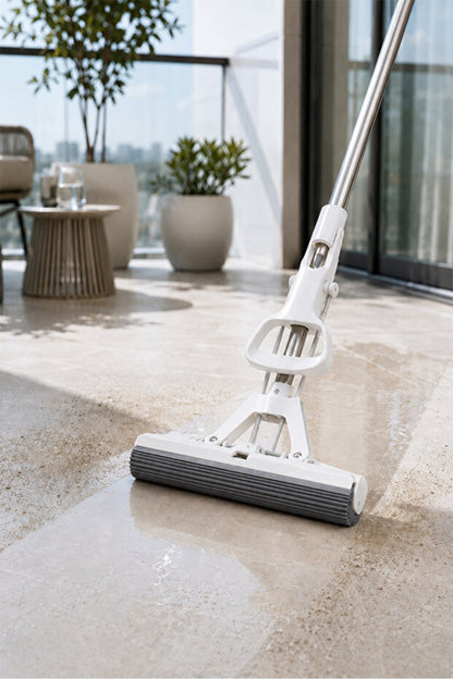 Kelebek Mop Paspas 120 cm Uzun Saplı Sıkmalı Sünger Mop + 1 Yedek Sünger Hediyeli