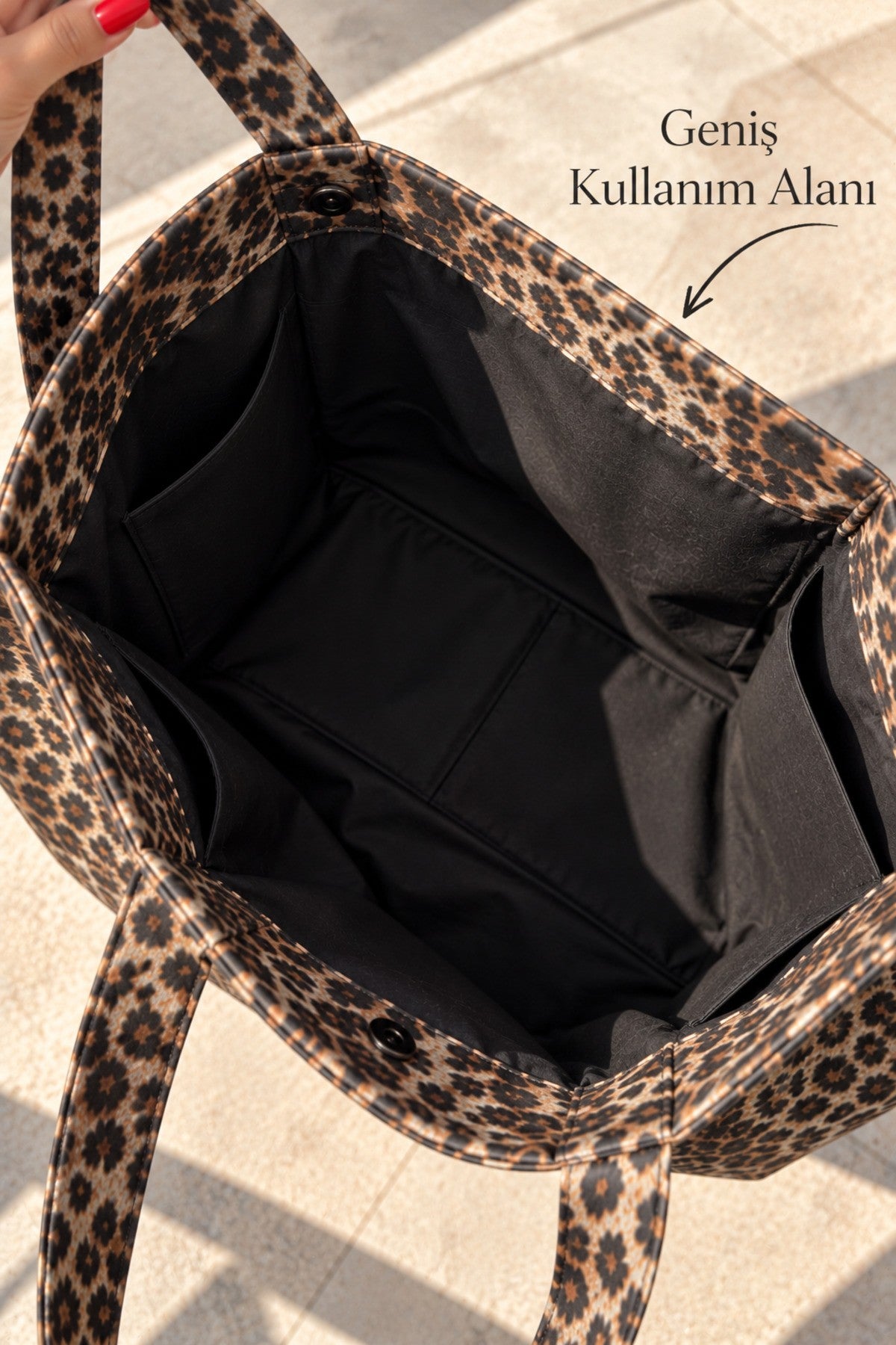 Leopar Desenli Büyük Boy Shopper Omuz Çantası – Günlük Kullanım Kadın Çantası
