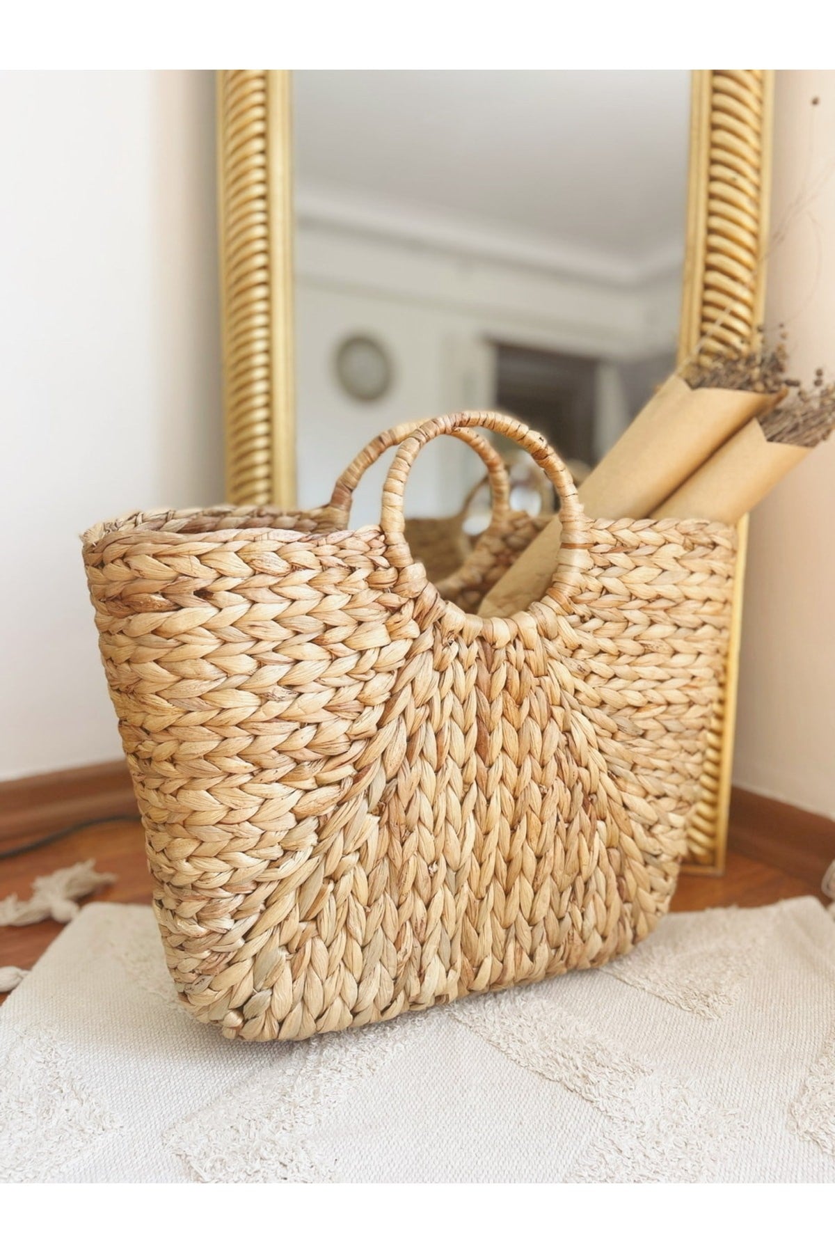 Sağlam Büyük Boy Hasır Çanta/Plaj Çantası