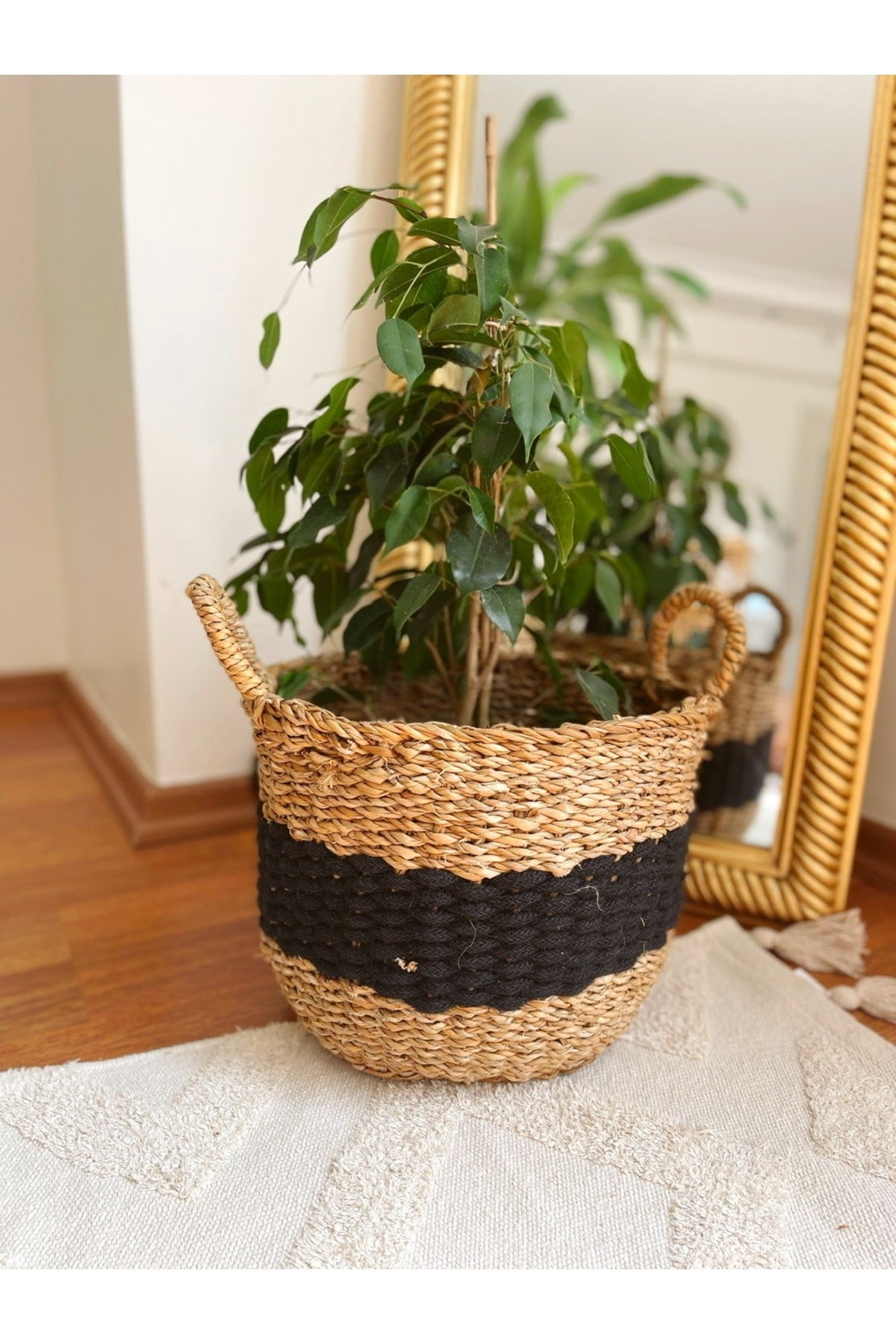 Hasır Seagrass 19x19x Kulplu Sağlam Sepet/saksılık/düzenleyici