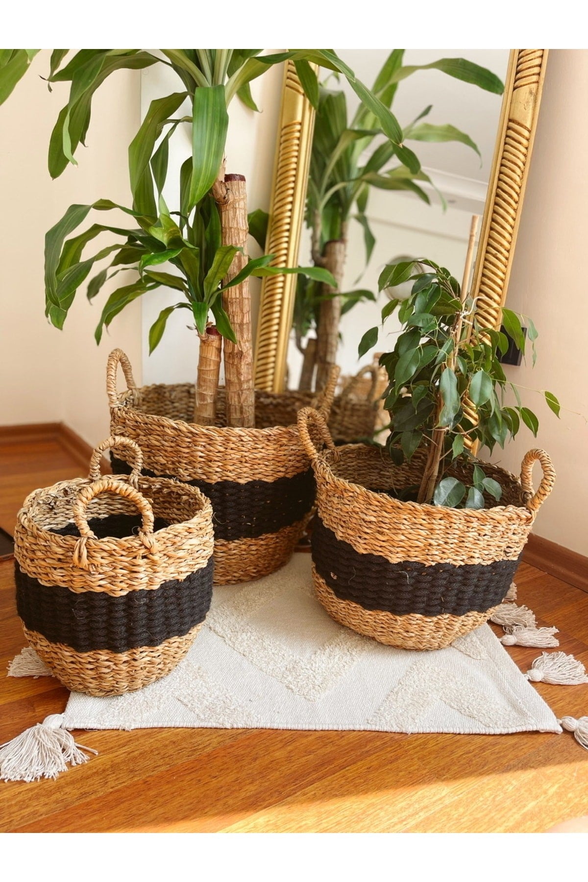 Hasır Seagrass 19x19x Kulplu Sağlam Sepet/saksılık/düzenleyici