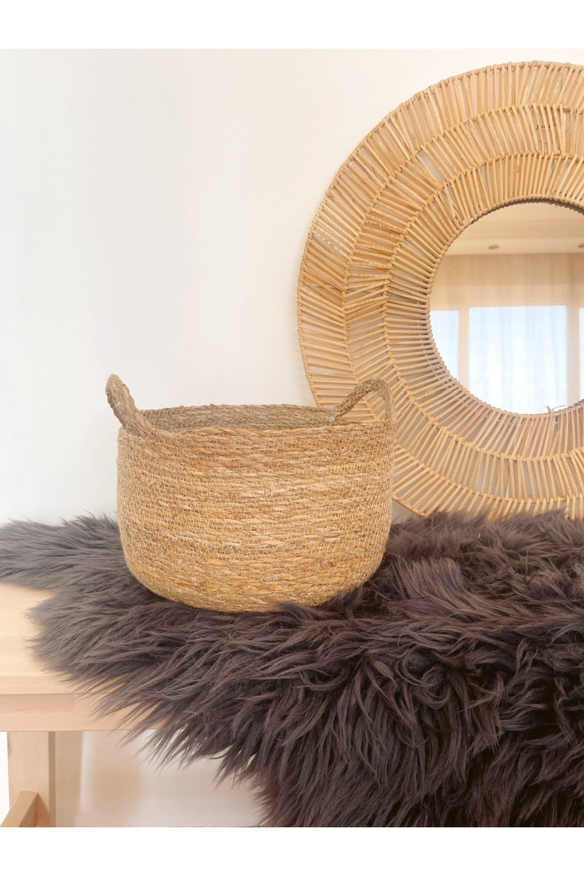 Dekoratif Çok Amaçlı Orta Boy Hasır Sepet/saksılık/düzenleyici