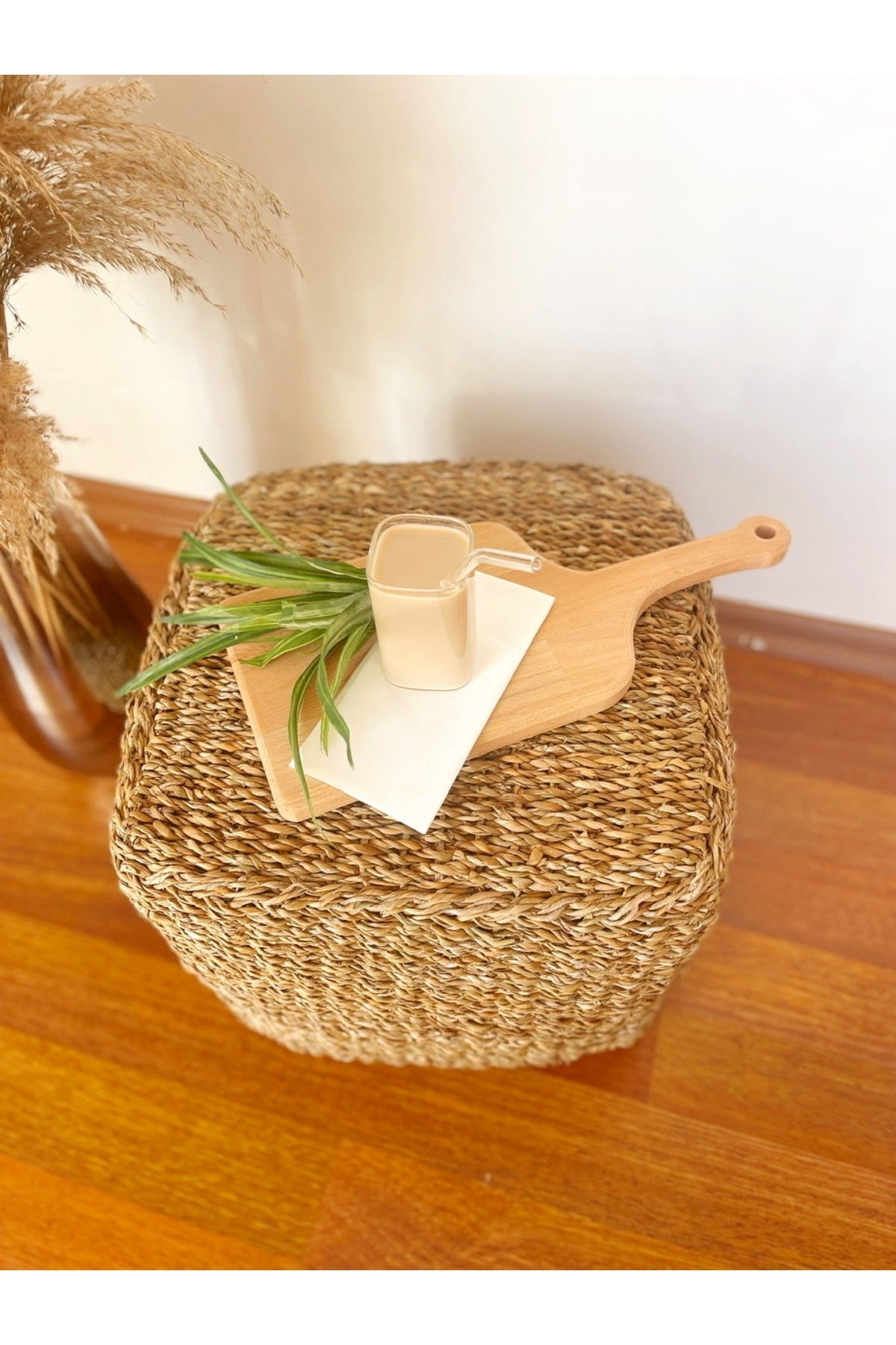 Bambu Hasır Büyük Boy Puf %100 El Işçiliği