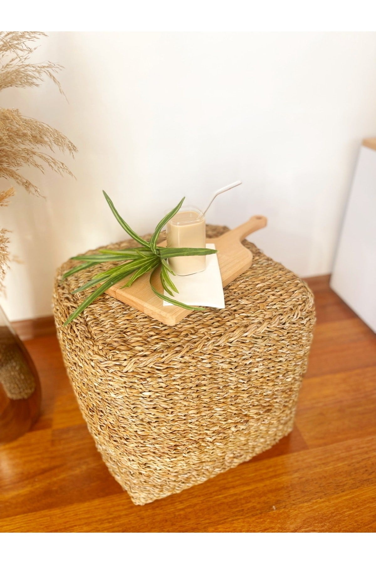 Bambu Hasır Büyük Boy Puf %100 El Işçiliği