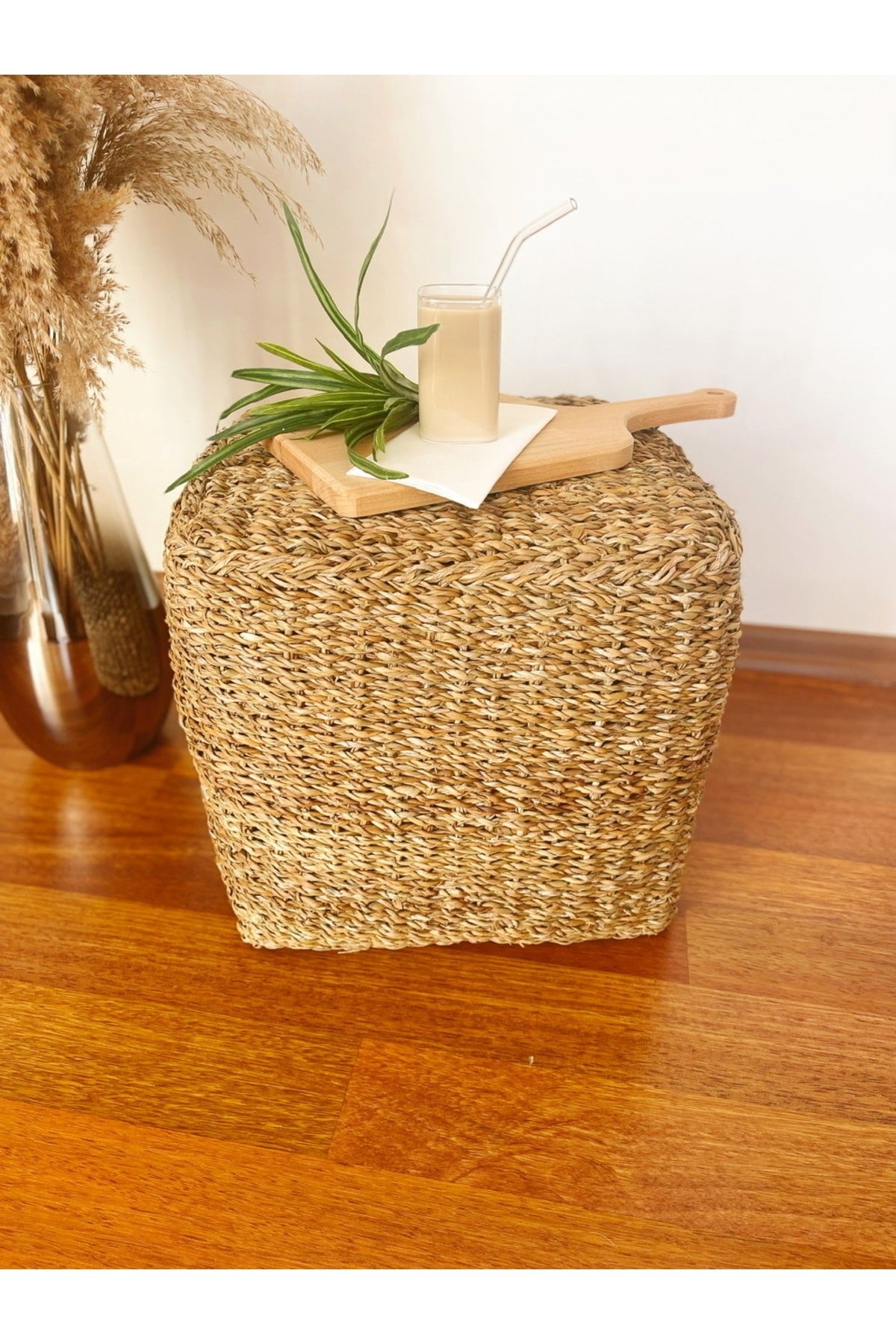 Bambu Hasır Büyük Boy Puf %100 El Işçiliği