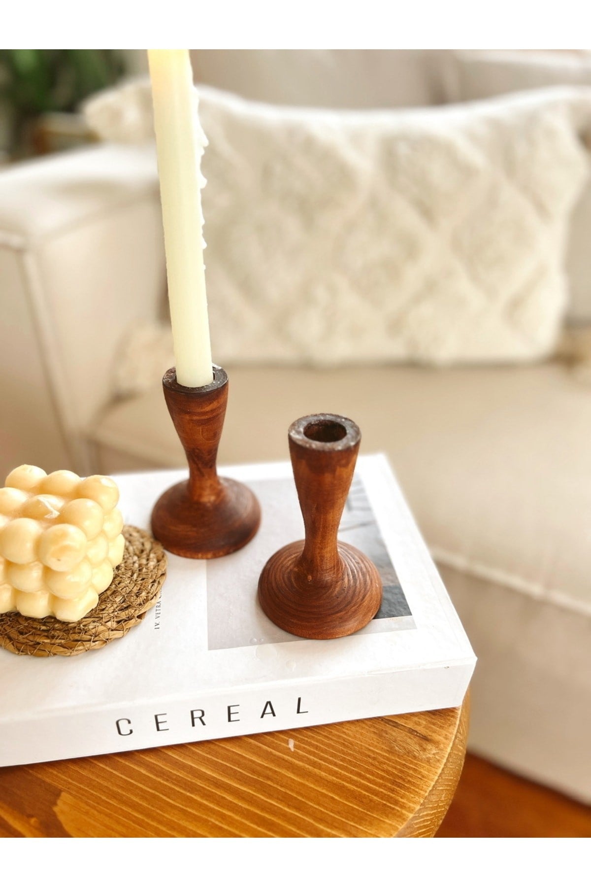 2li Ahşap Konik Mumluk / Şamdan