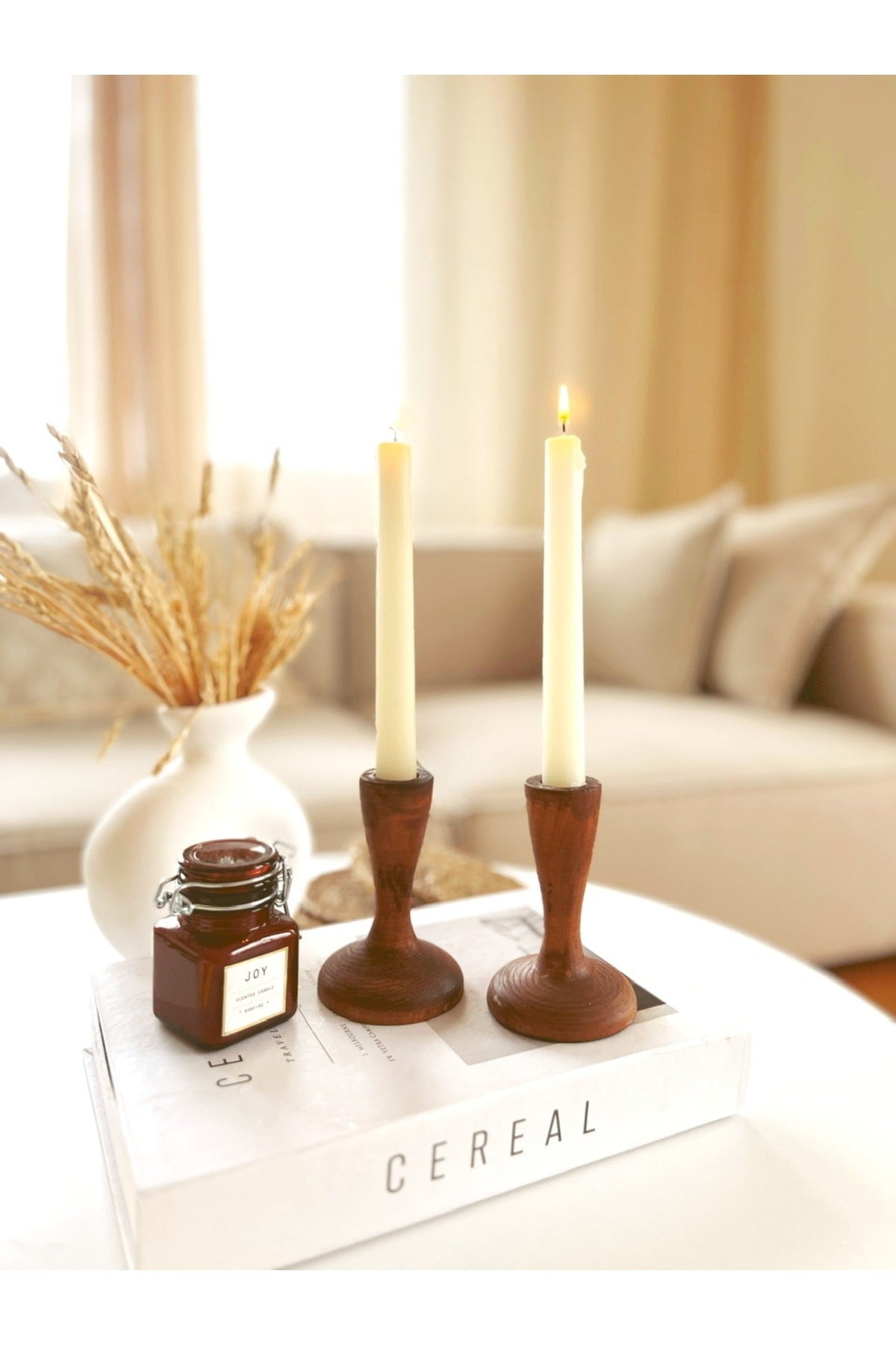 2li Ahşap Konik Mumluk / Şamdan