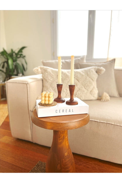 2li Ahşap Konik Mumluk / Şamdan