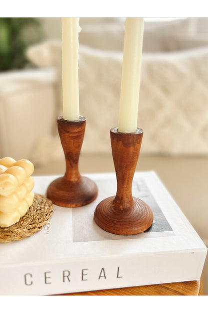 2li Ahşap Konik Mumluk / Şamdan