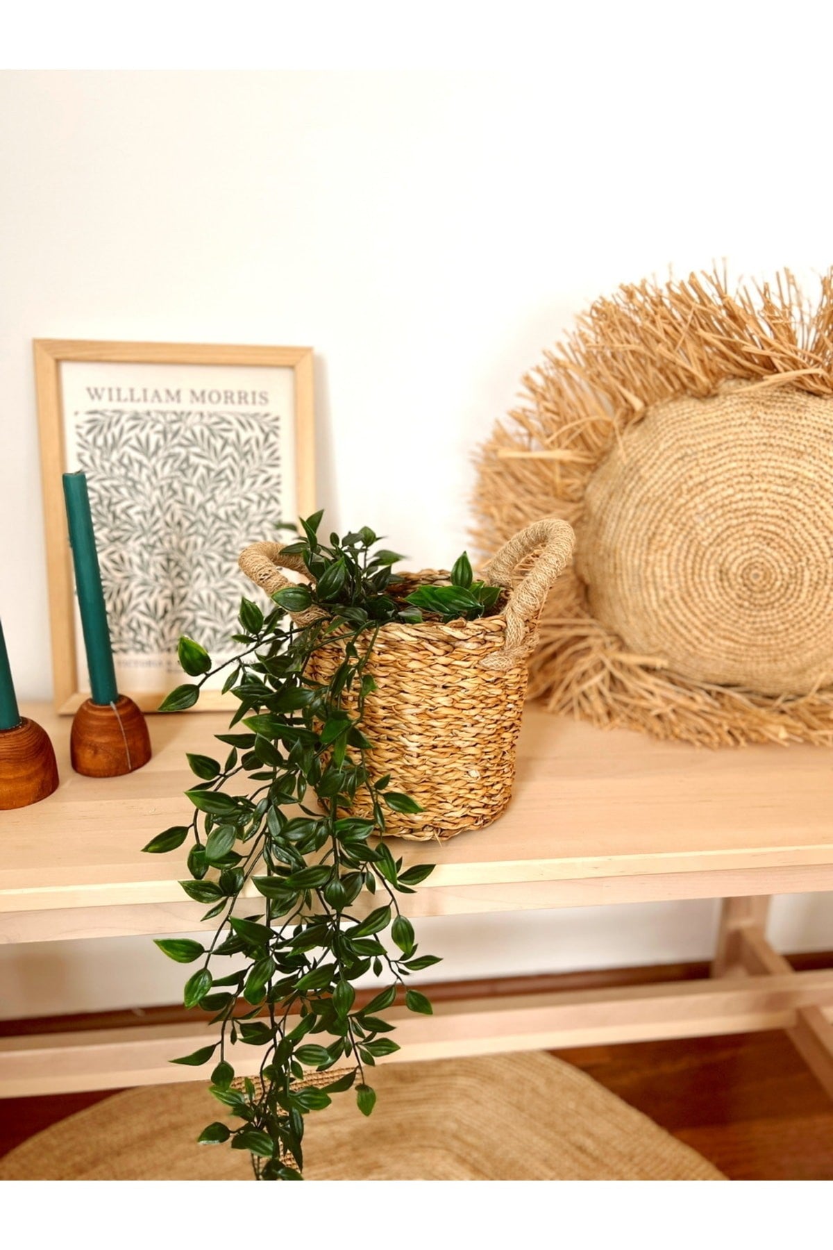 Hasır Örme Kulplu Çok Amaçlı Orta Boy Sepet/Saksılık/Düzenleyici