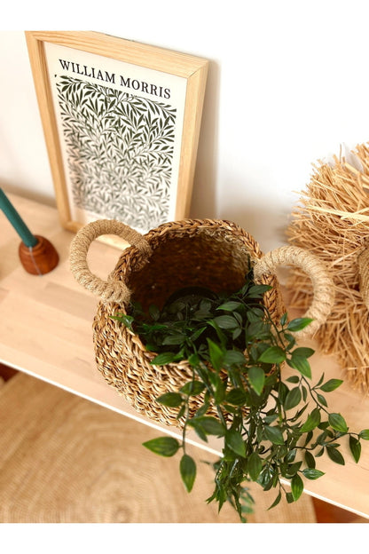 Hasır Örme Kulplu Çok Amaçlı Orta Boy Sepet/Saksılık/Düzenleyici