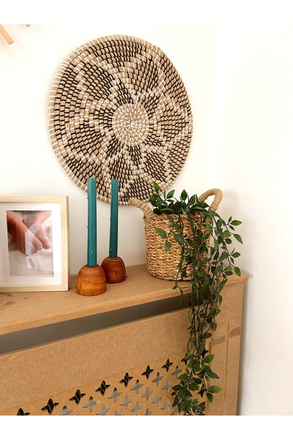 Hasır Örme Kulplu Çok Amaçlı Orta Boy Sepet/Saksılık/Düzenleyici