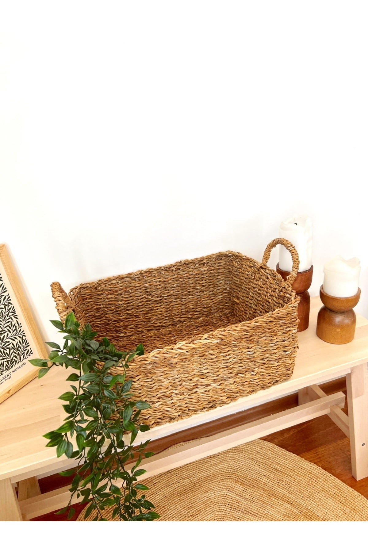 Hasır Kulplu Dikdörtgen Büyük Boy Çok Amaçlı Düzenleyici/ Düzenleyici/ Organizer/Sepet